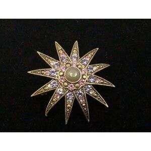 Vintage Monet Gold Tone Atomic Sun Starburst MCM Large Pin Brooch 2"